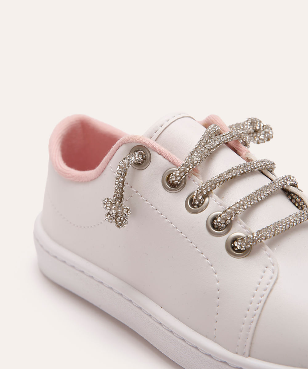 tênis casual molekinha infantil cadarço com brilhos branco