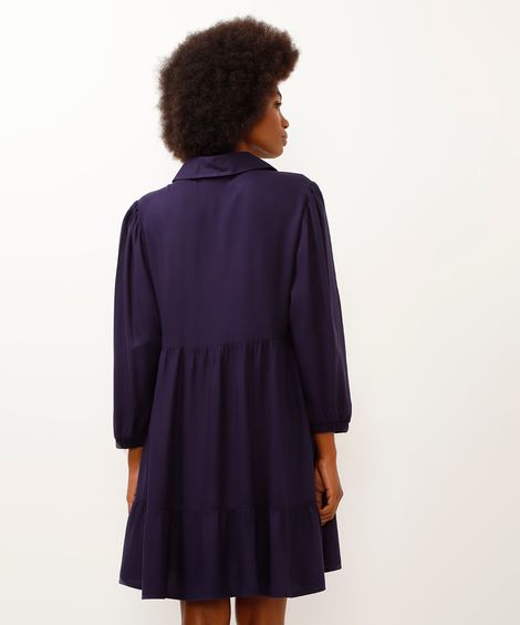 vestido chemise de viscose azul marinho