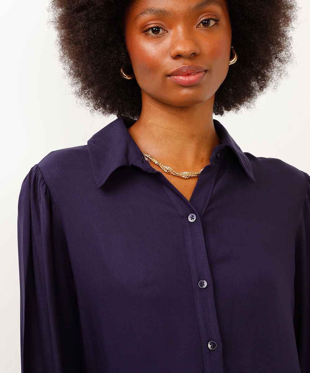 vestido chemise de viscose azul marinho