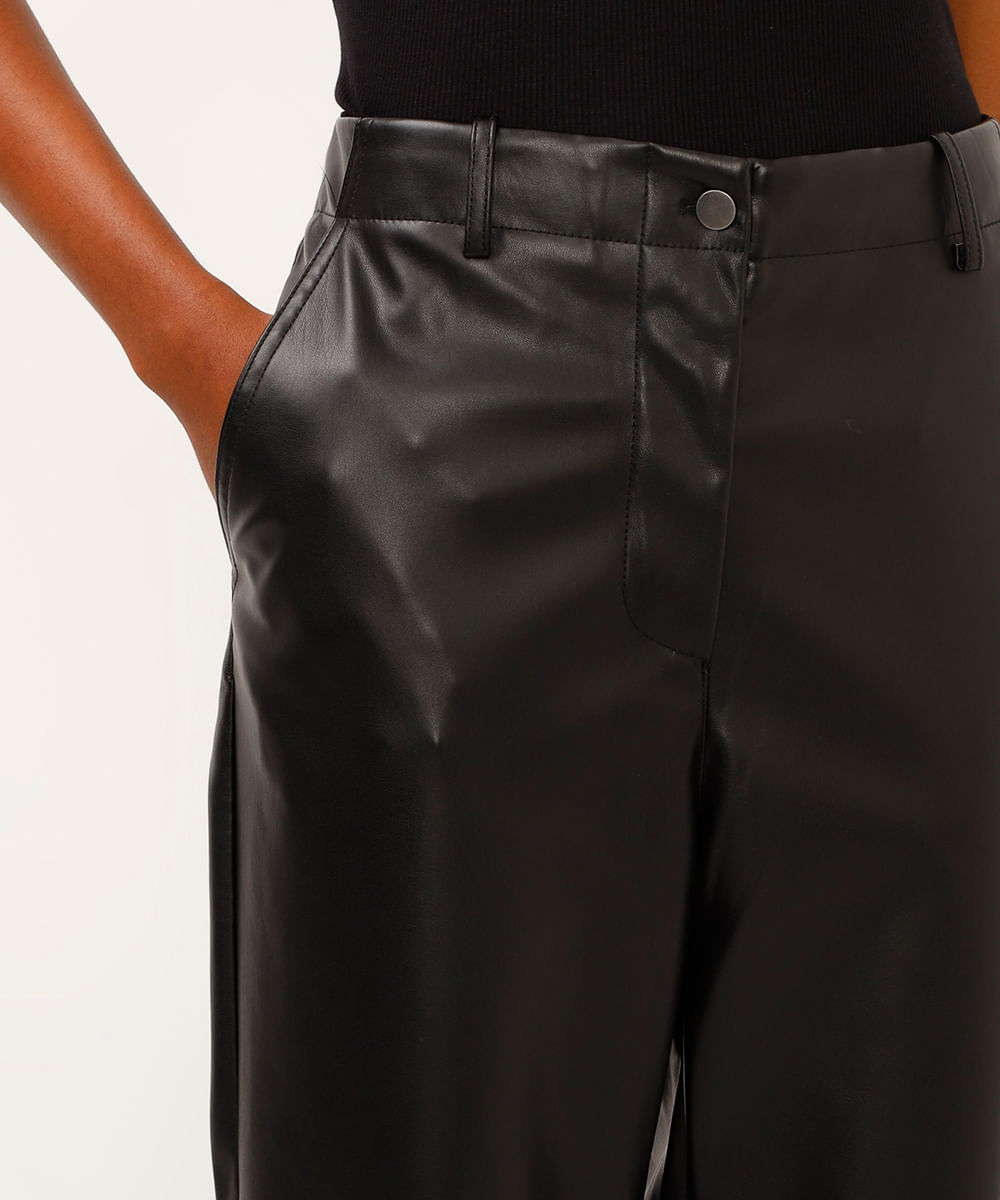 calça de poliuretano reta preta