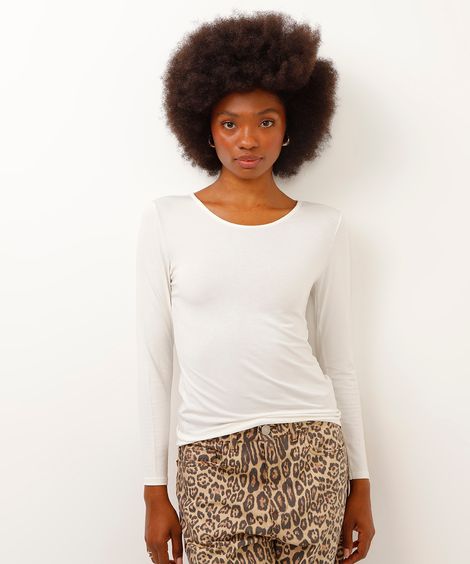 blusa básica de viscose manga longa cinza escuro - off white