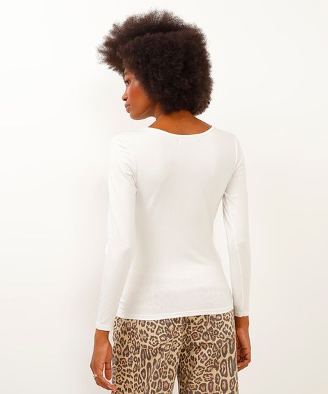 blusa básica de viscose manga longa cinza escuro - off white