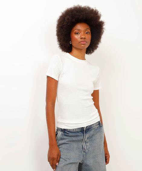 camiseta de viscose manga curta canelada off white