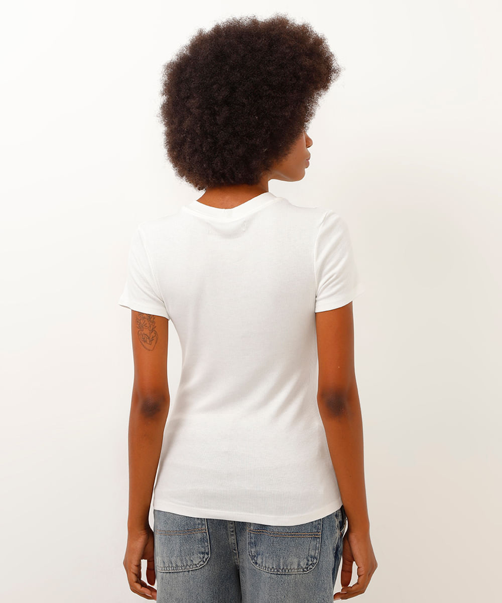 camiseta de viscose manga curta canelada off white