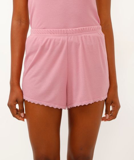 short de pijama curto com renda rosa