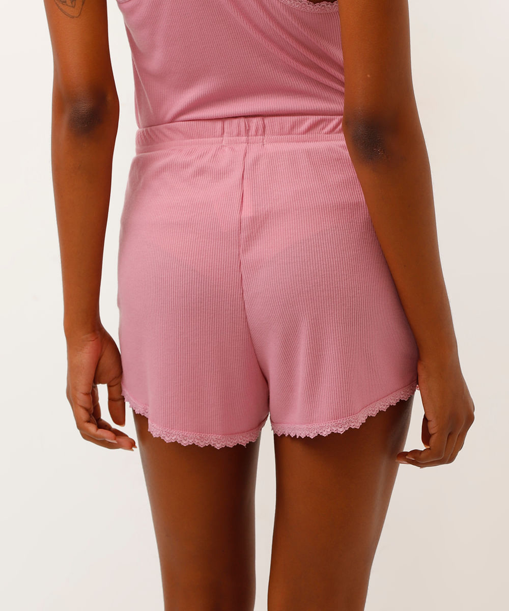 short de pijama curto com renda rosa