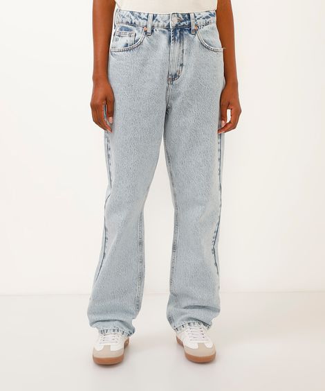 calça jeans reta cintura super alta azul claro
