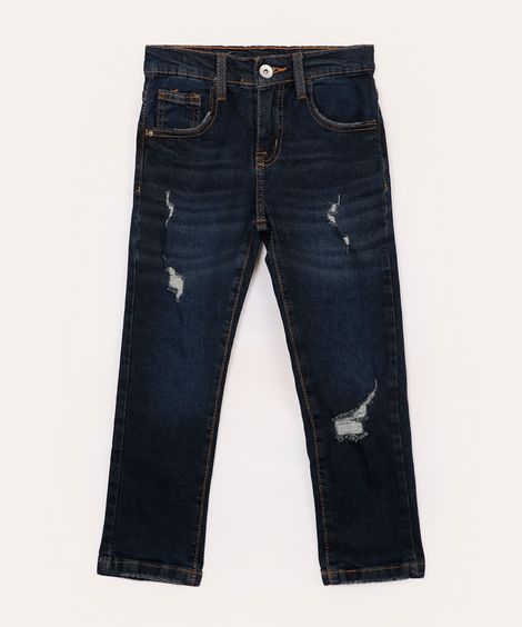 calça jeans skinny infantil com rasgos azul