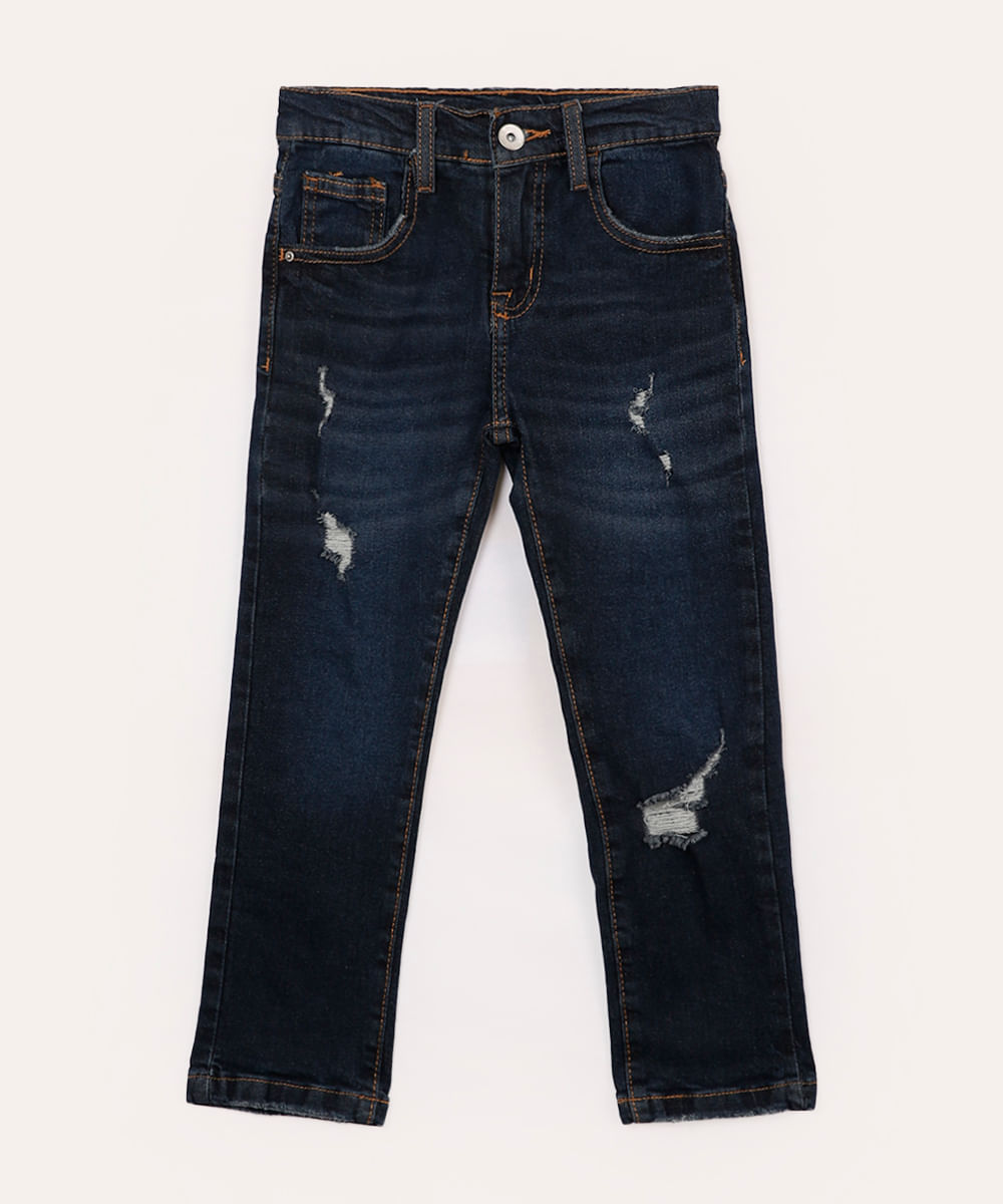 calça jeans skinny infantil com rasgos azul