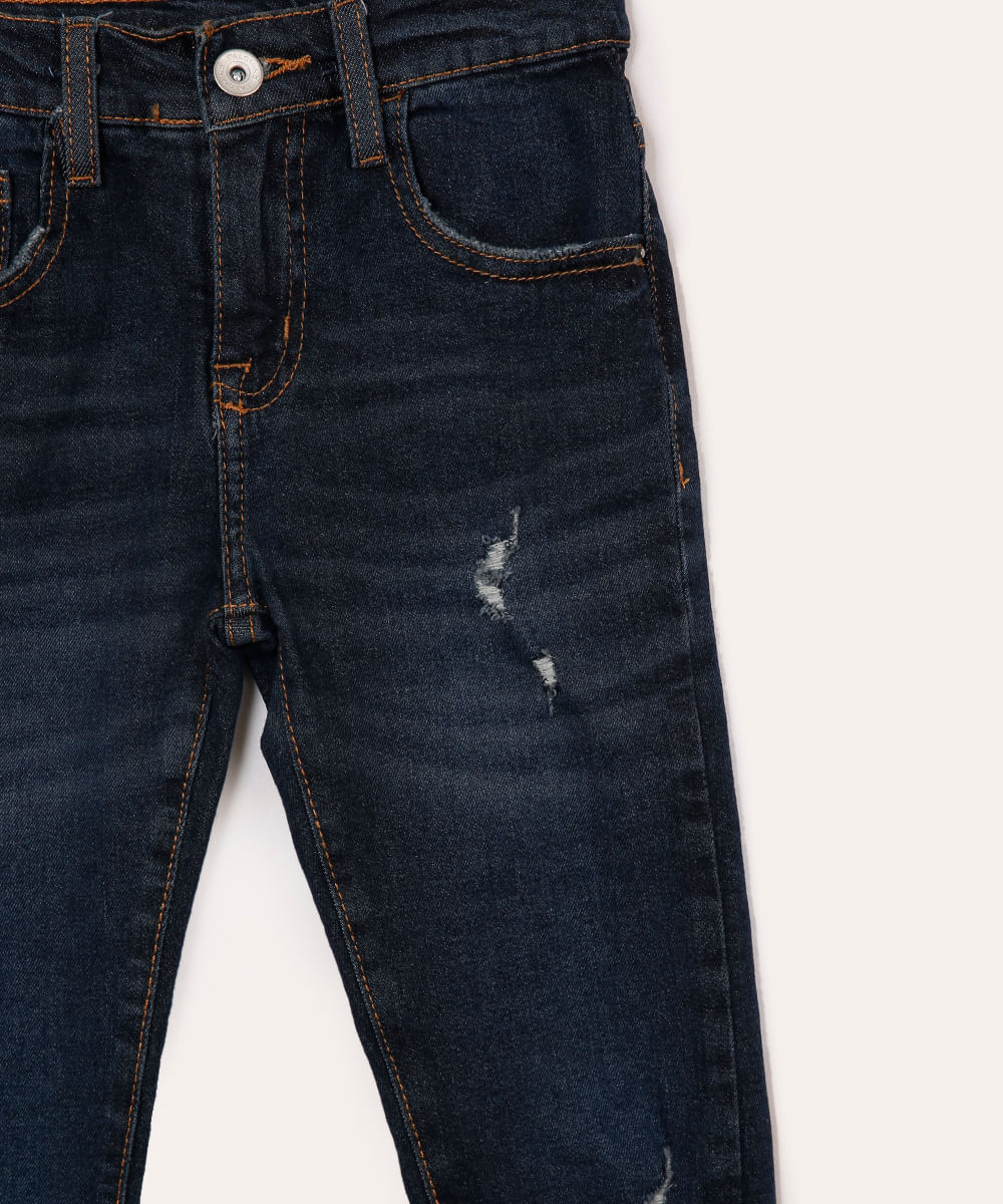 calça jeans skinny infantil com rasgos azul