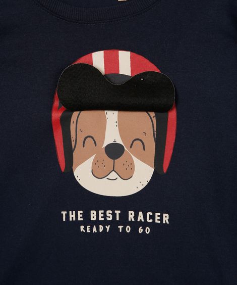 camiseta de algodão infantil cachorro azul marinho