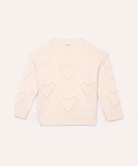 suéter de tricot infantil corações off white