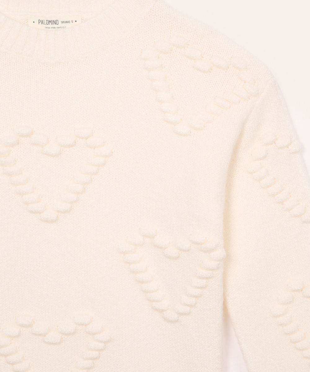 suéter de tricot infantil corações off white