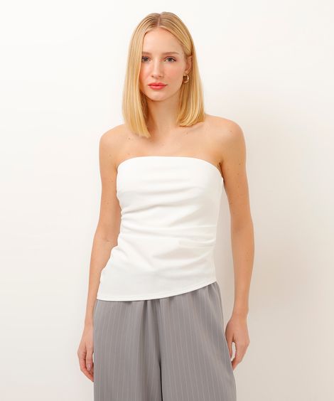 blusa decote reto sem alça off white