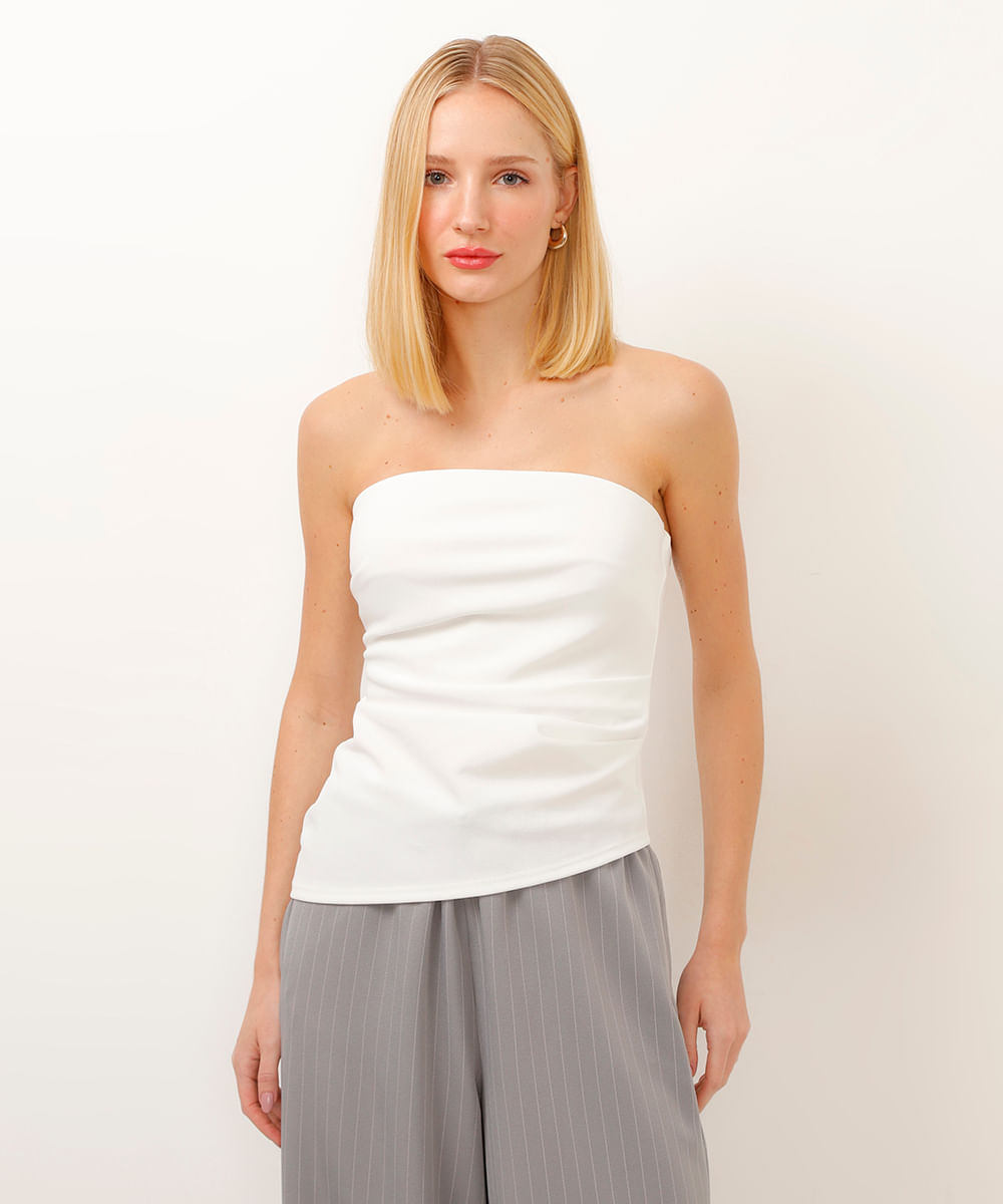 blusa decote reto sem alça off white