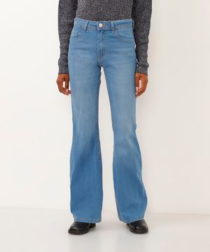 calça jeans flare cintura média azul