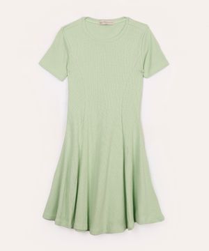 vestido de algodão juvenil evasê manga curta verde
