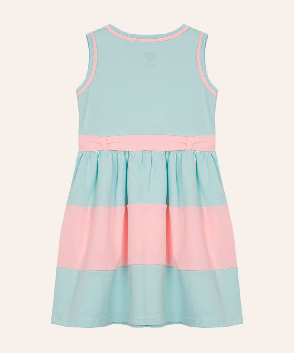 vestido de algodão infantil com recorte e laço azul