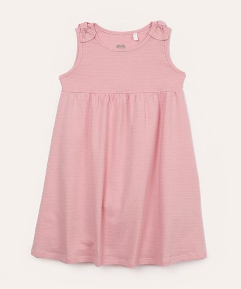 vestido infantil de algodão laço texturizado rosa