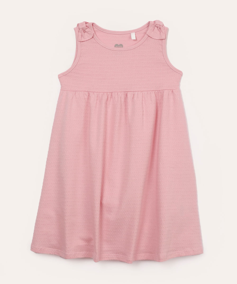 vestido infantil de algodão laço texturizado rosa