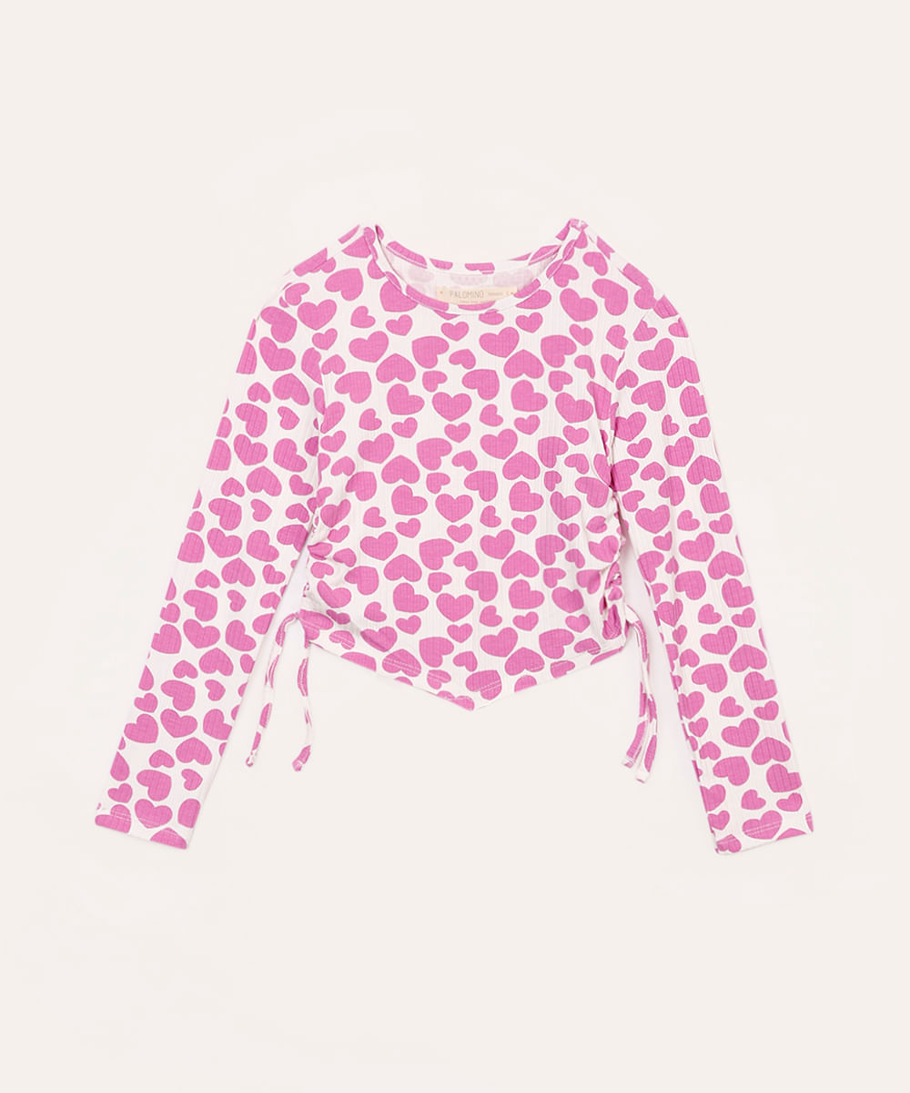 blusa de algodão infantil corações colorido