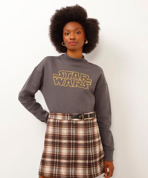 blusão de moletom cropped star wars cinza