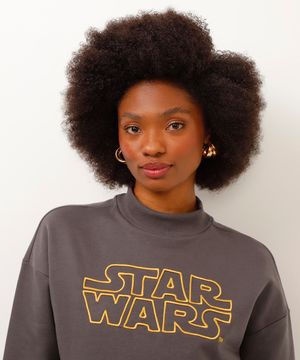 blusão de moletom cropped star wars cinza