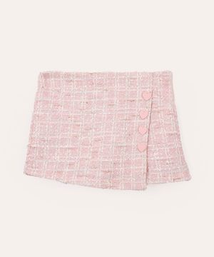 short saia de tweed infantil corações rosa