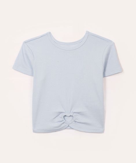 blusa infantil glitter coração manga curta azul claro