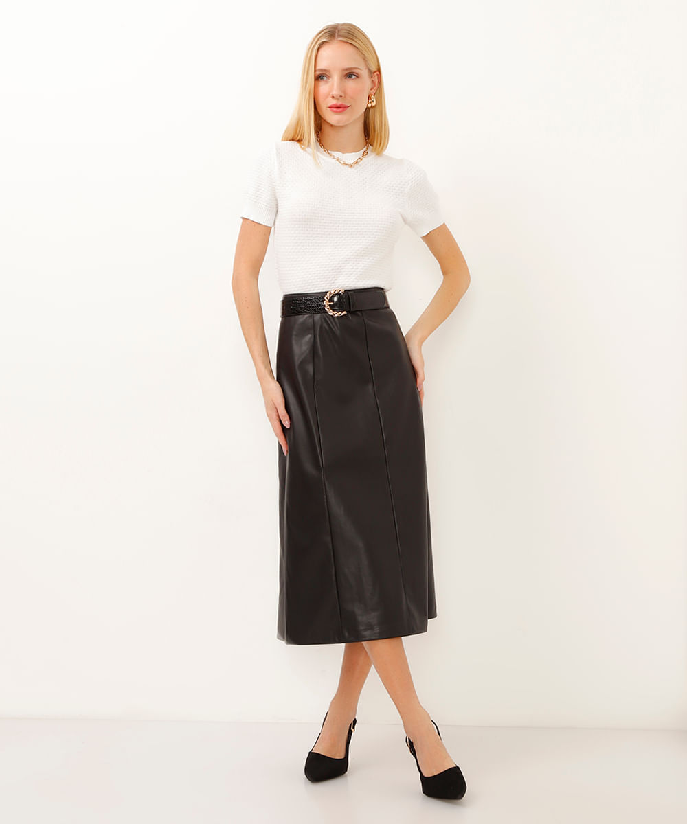 blusa de tricot manga curta texturizada off white