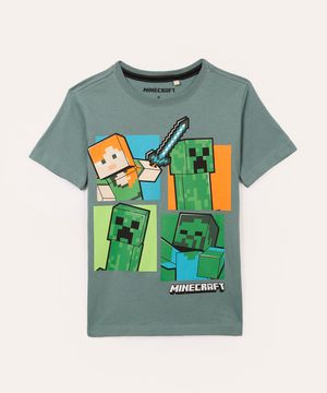 camiseta de algodão infantil minecraft verde