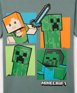 camiseta de algodão infantil minecraft verde