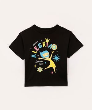 camiseta de algodão infantil alegria divertida mente preta