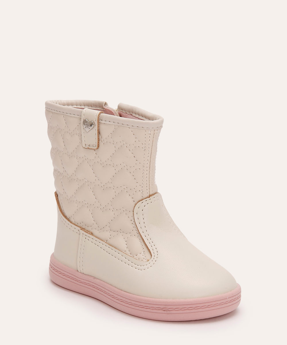 bota infantil matelassê corações molekinha off white
