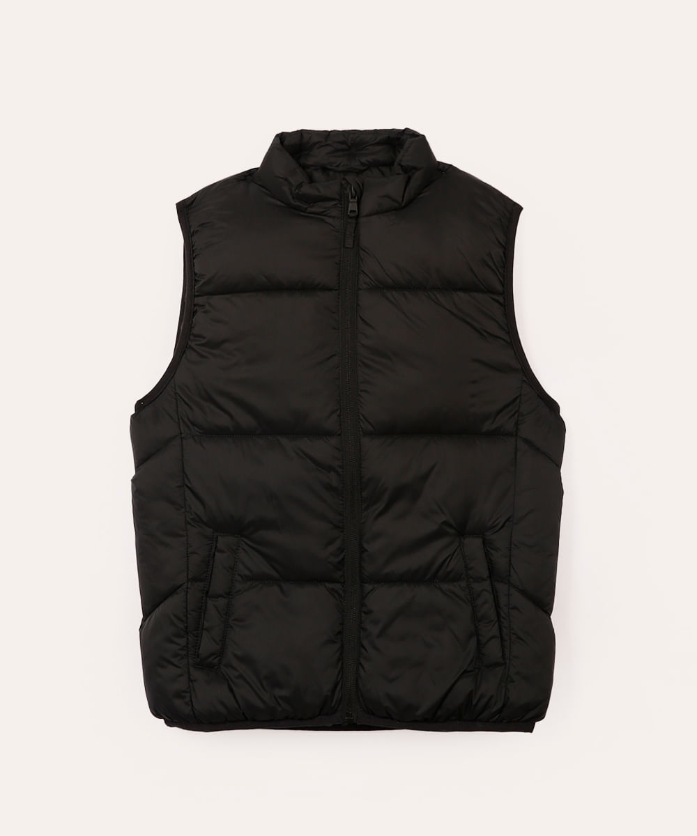 colete puffer infantil alongado preto