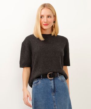 blusa de tricot manga curta cinza