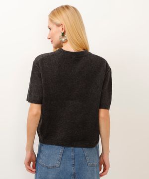 blusa de tricot manga curta cinza