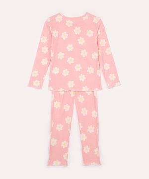 pijama infantil floral canelado rosa