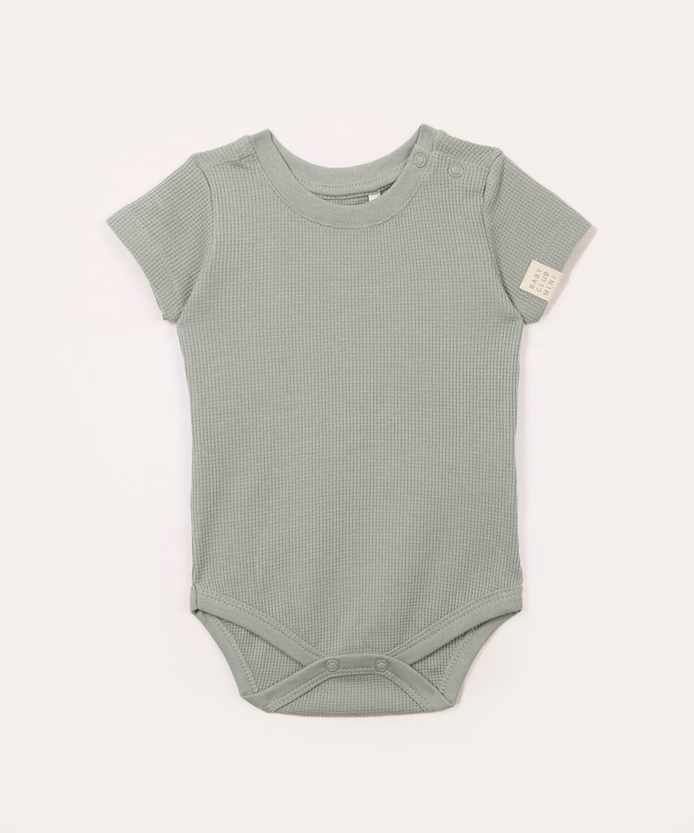 body infantil de algodão texturizado manga curta verde