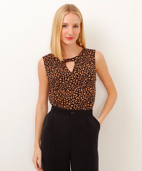 regata de viscose animal print preta