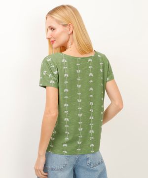 camiseta de algodão folhagem verde