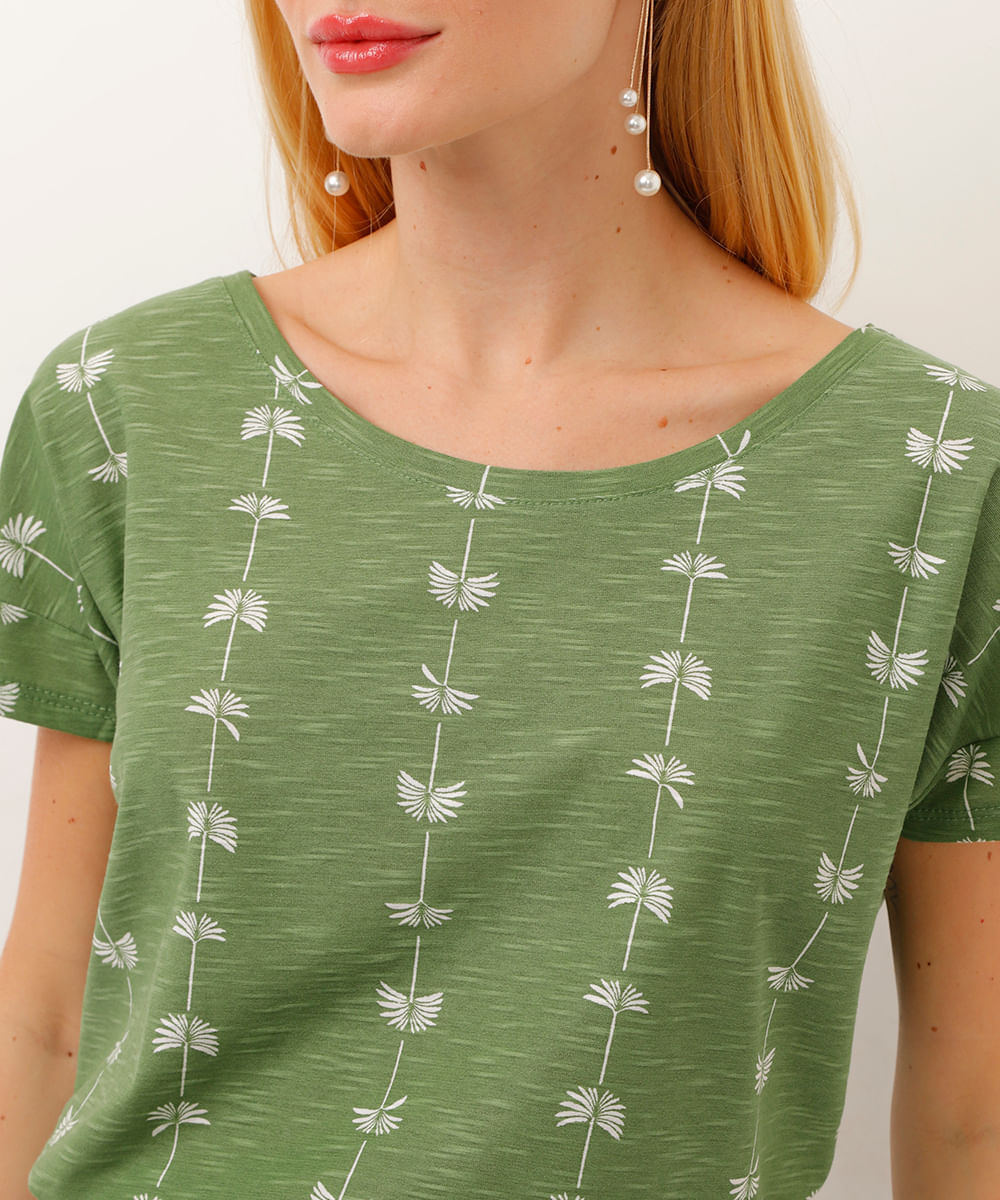 camiseta de algodão folhagem verde