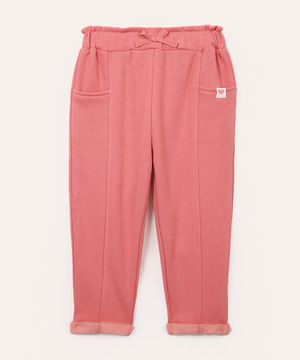 calça clochard de moletom infantil rosa