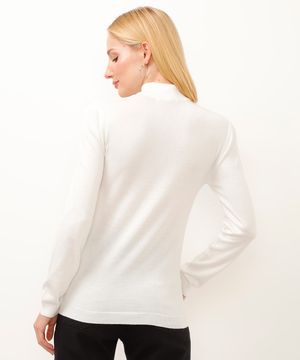blusa de tricot gola alta canelada off white