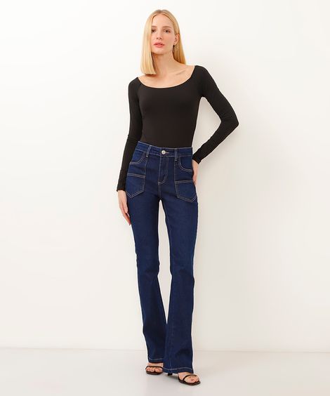 calça jeans flare cintura alta sawary - jeans escuro