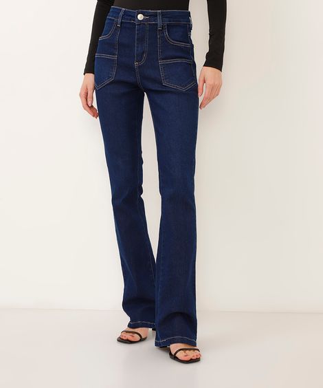 calça jeans flare cintura alta sawary - jeans escuro