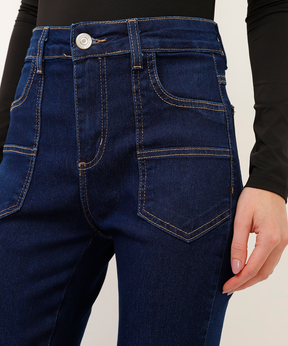 calça jeans flare cintura alta sawary - jeans escuro