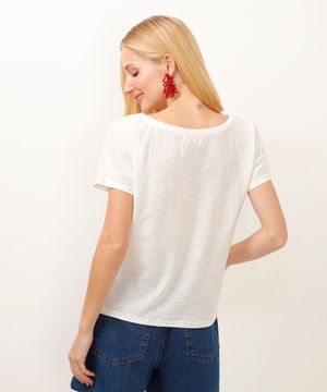 camiseta de algodão manga curta folhagem off white
