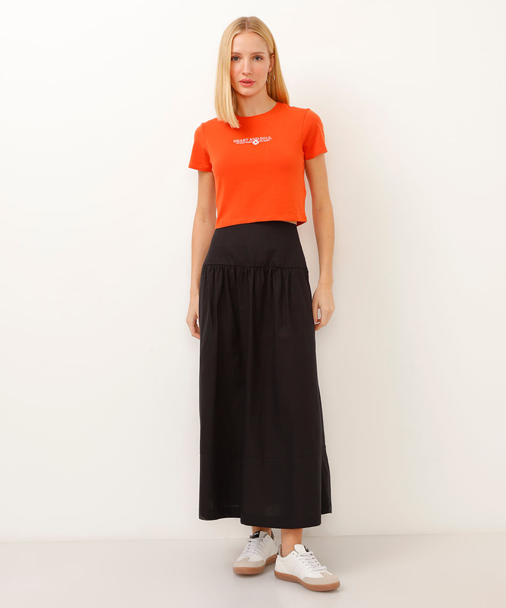 camiseta de algodão peruano cropped heart and soul laranja