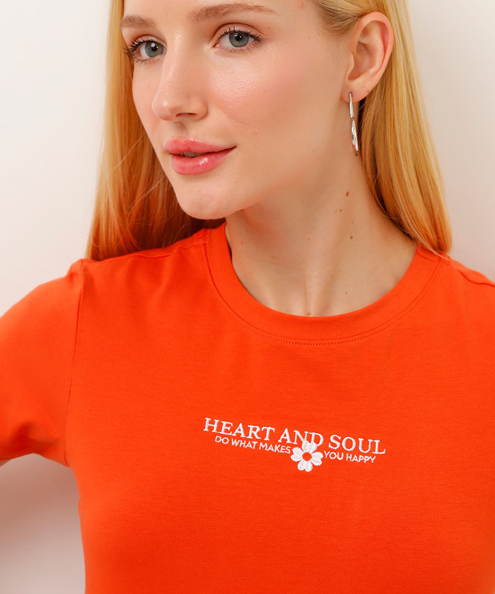 camiseta de algodão peruano cropped heart and soul laranja